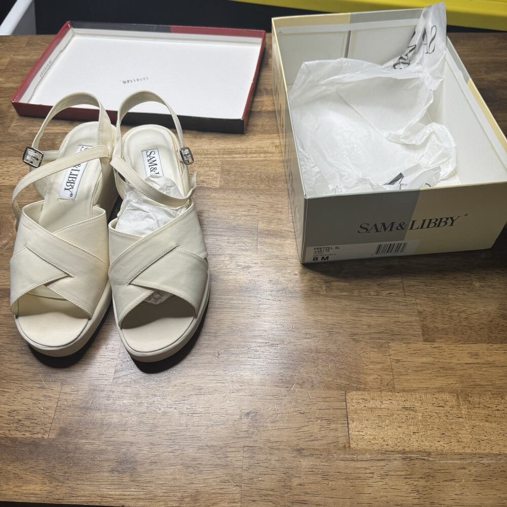 Sam & Libby Pretzel SL Platform Wedge Sandals Womens 8M Bone Y2K Slingback